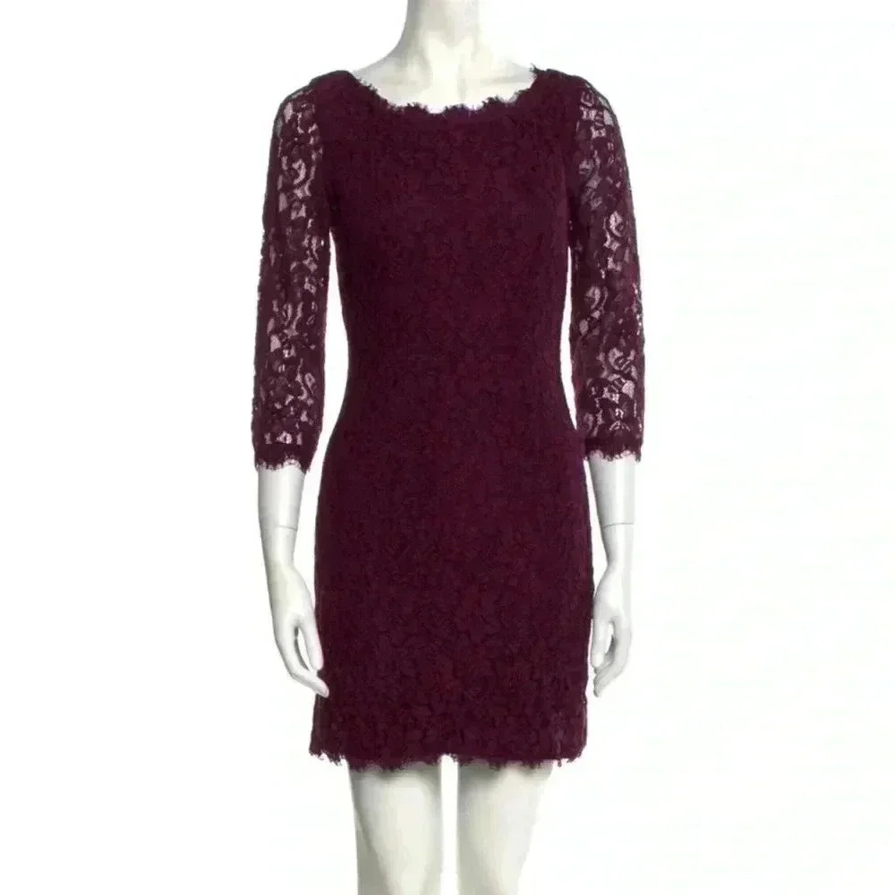 Diane von Furstenberg Lace Pattern Mini Dress women’s size xxs maroon purple